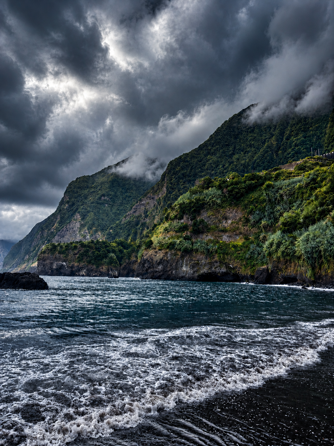 Atlantic coastline under storm clouds, Madeira